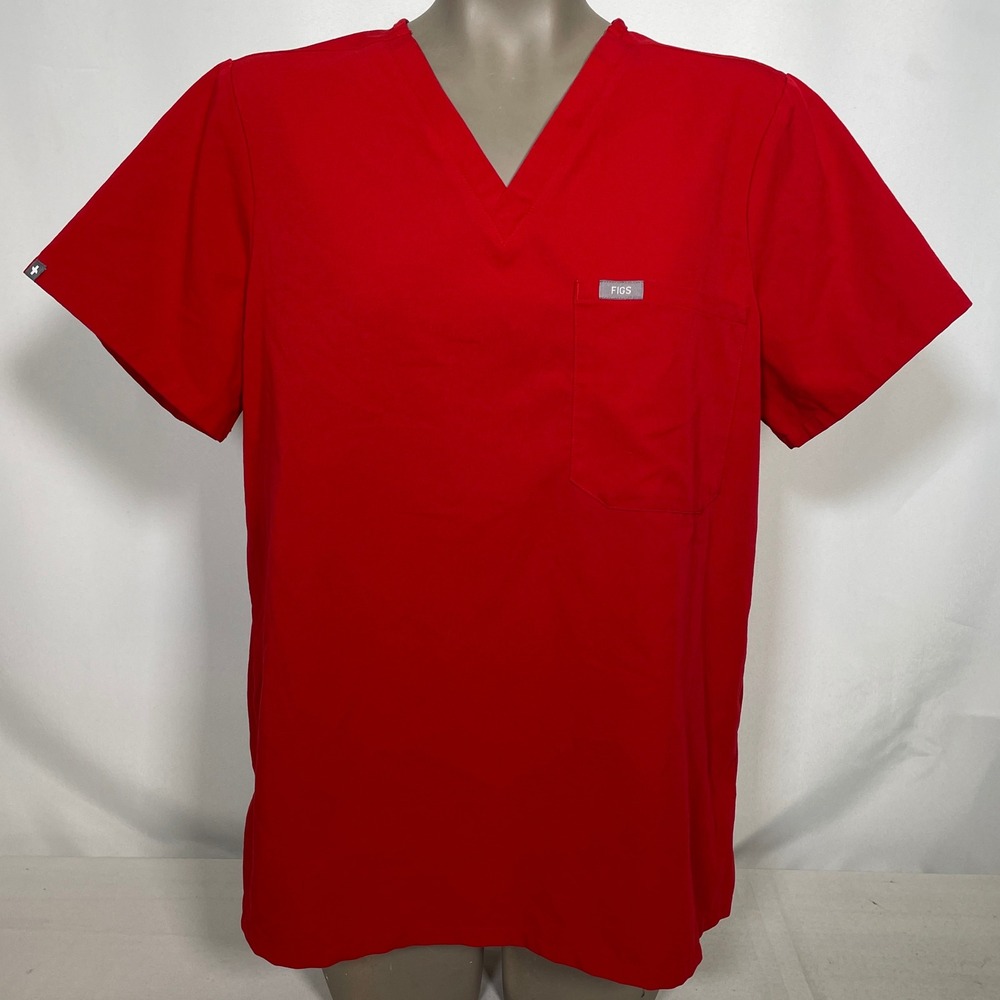 FIGS Technical Collection Catarina Red Medical Scrub Top Women's LARGE